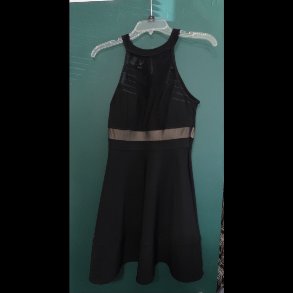 Mock neck/mesh a line dress